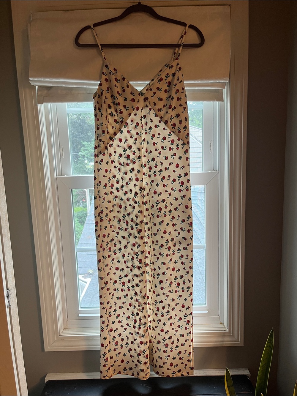 a new day Cream Maxi Slip Dress with Red and Green Floral Print